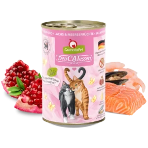 GranataPet Delicatessen Gabonamentes macska konzerv Lazac és Tenger gyümölcsei 400g