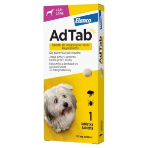 AdTab 112mg rágótabletta kutyák részére bolha- és kullancsfertőzöttség kezelésére  (>2,5-5,5 kg)